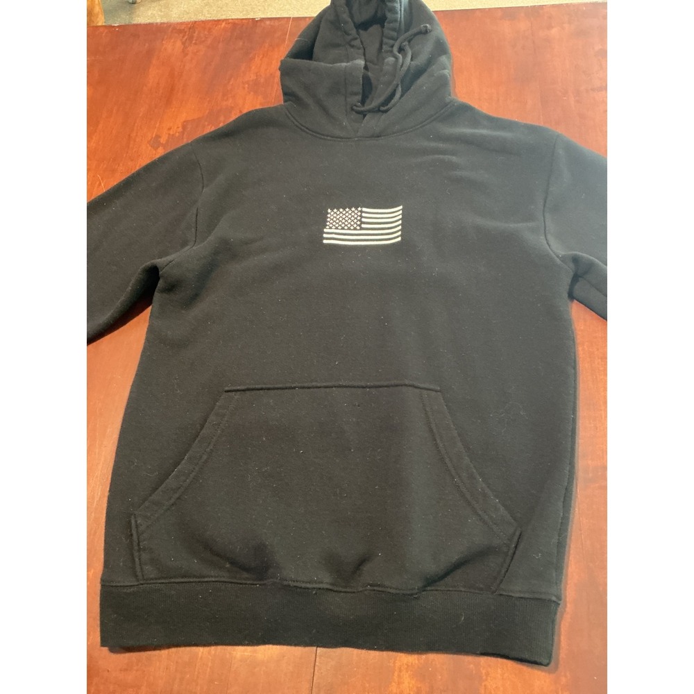 Buck Wear Americas Heroes Black Hoodie Mens Medium First Responder Military Flag